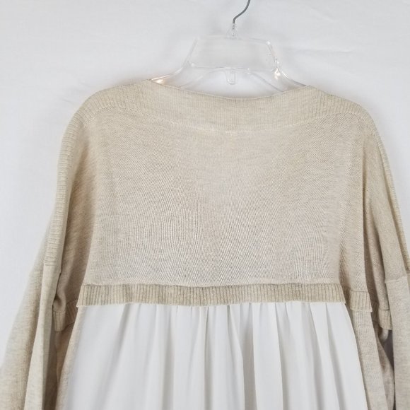 Moth Anthropologie Cream & White Knit Vneck Loose Sweater Chiffon Back sz XS - Picture 4 of 6